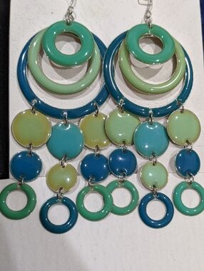 Fashion Jewelry Teal, Aqua & Mint Multi-Ring Dangle Earrings